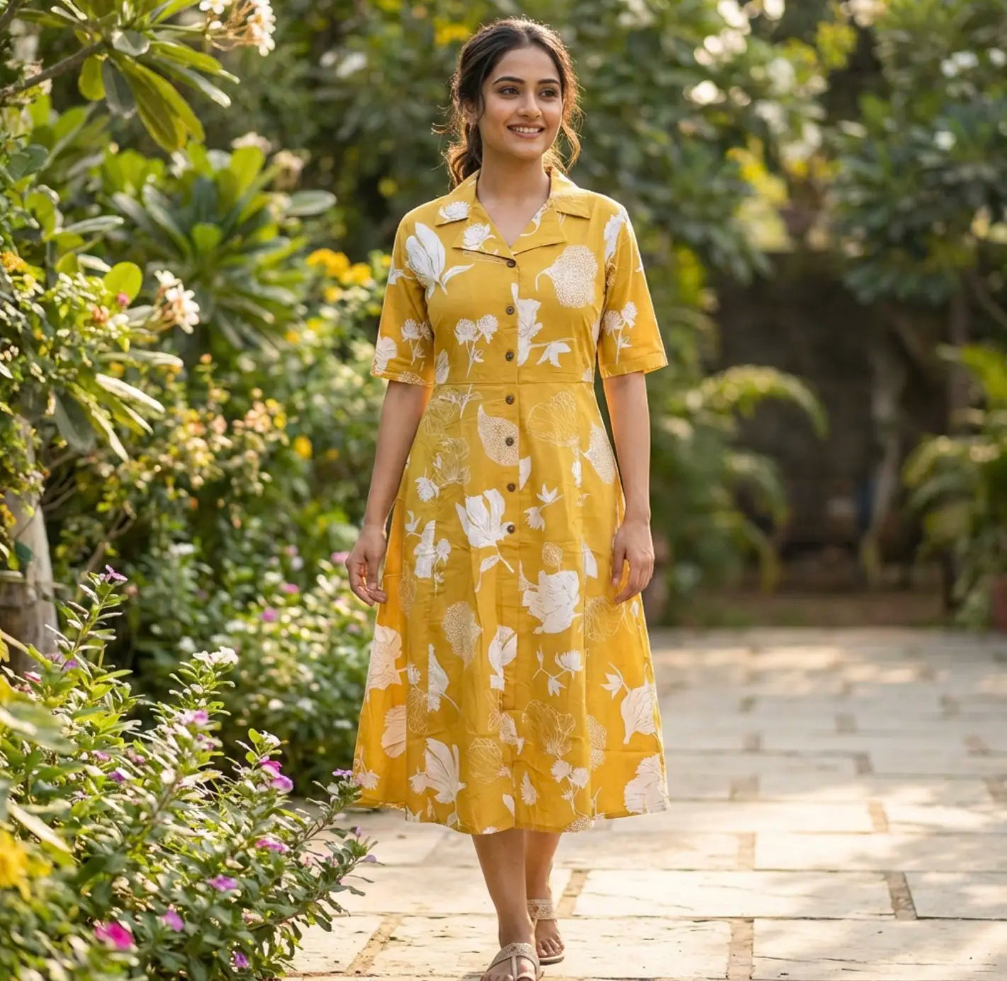 Floral Printed A-Line Tunic in Yellow