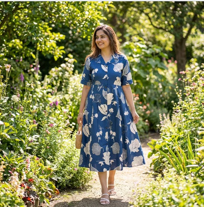 Floral Printed A-Line Tunic in Blue