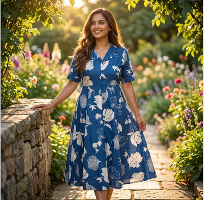 Floral Printed A-Line Tunic in Blue
