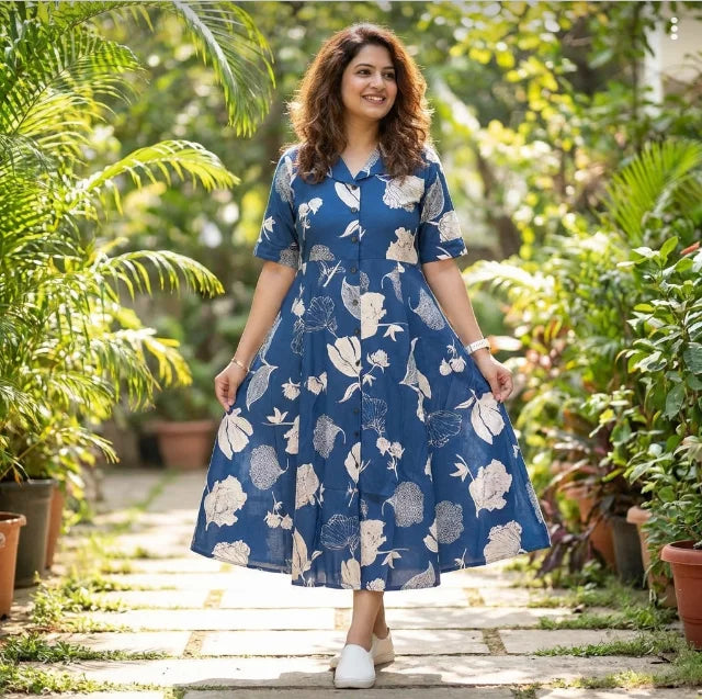 Floral Printed A-Line Tunic in Blue