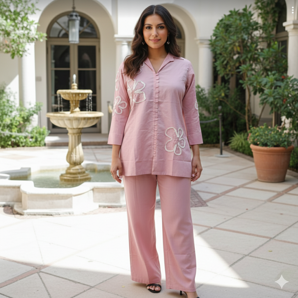 Pure Cotton Pale Pink Co-ord Set