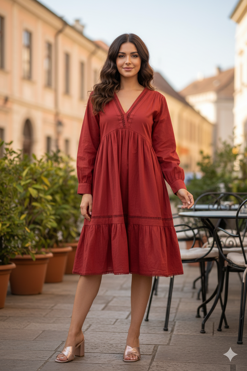 Elegant Pure Cotton Midi Length Dress