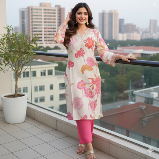 Beautiful Muslin Silk Kurta Pants Set