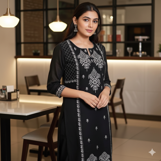 Black Elegant Kurta Pant Set