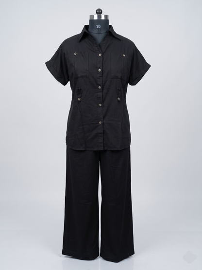 Trendy Black Co-ord Set In Blended Linen