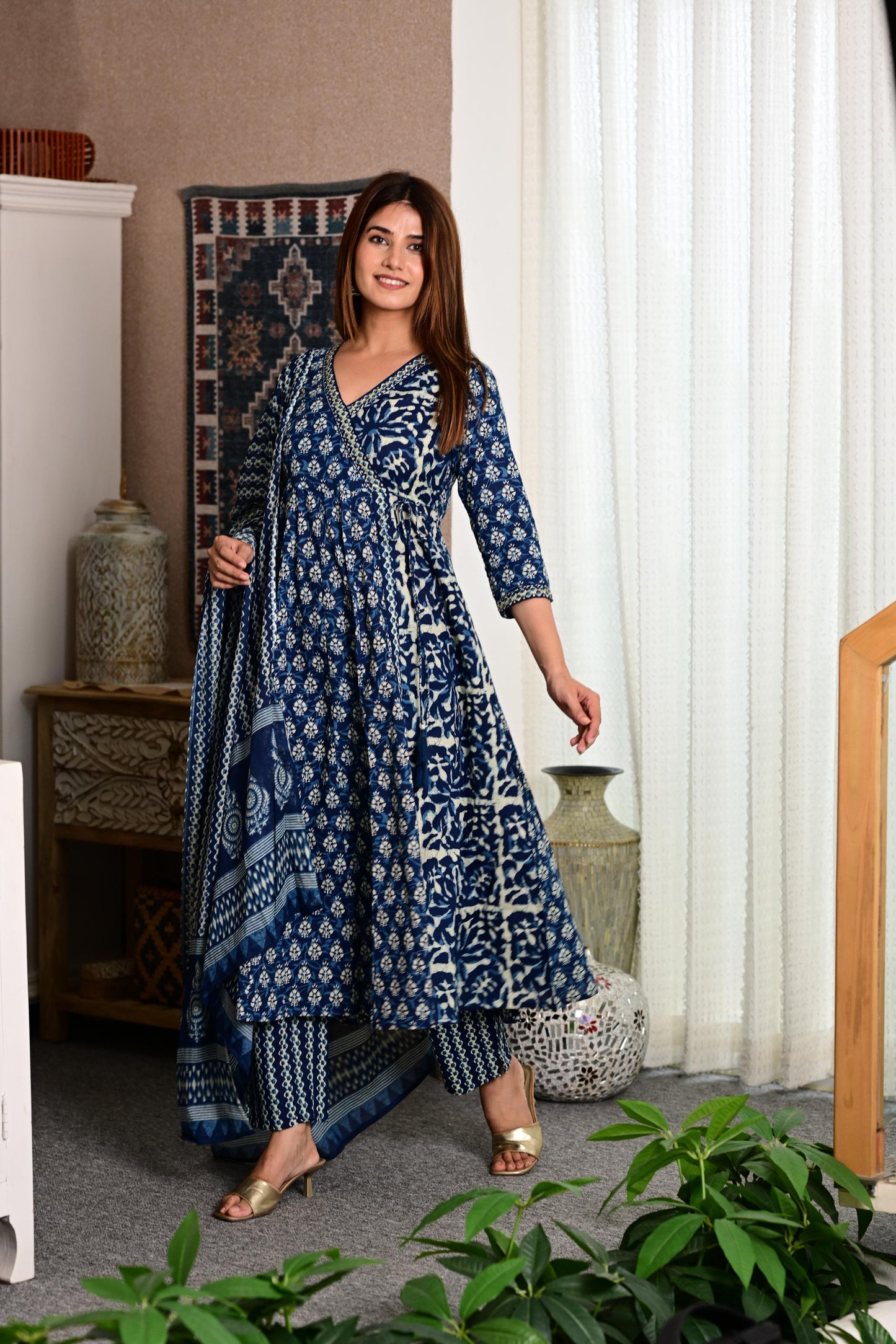 Blue Angarakha Designer Suit with sequence work