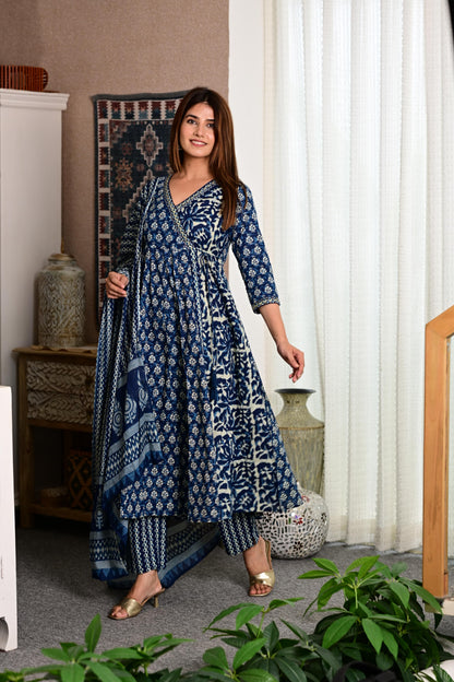 Blue Angarakha Designer Suit with sequence work