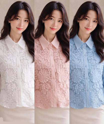 Chic Floral Embroidered Lace Shirt