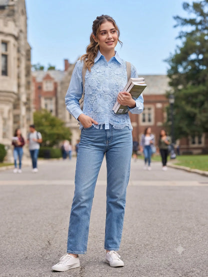 Chic Floral Embroidered Lace Shirt