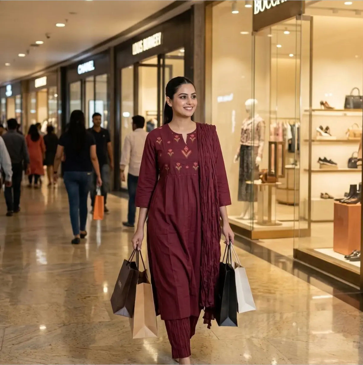 Elegant Maroon Three-piece Ethnic Set
