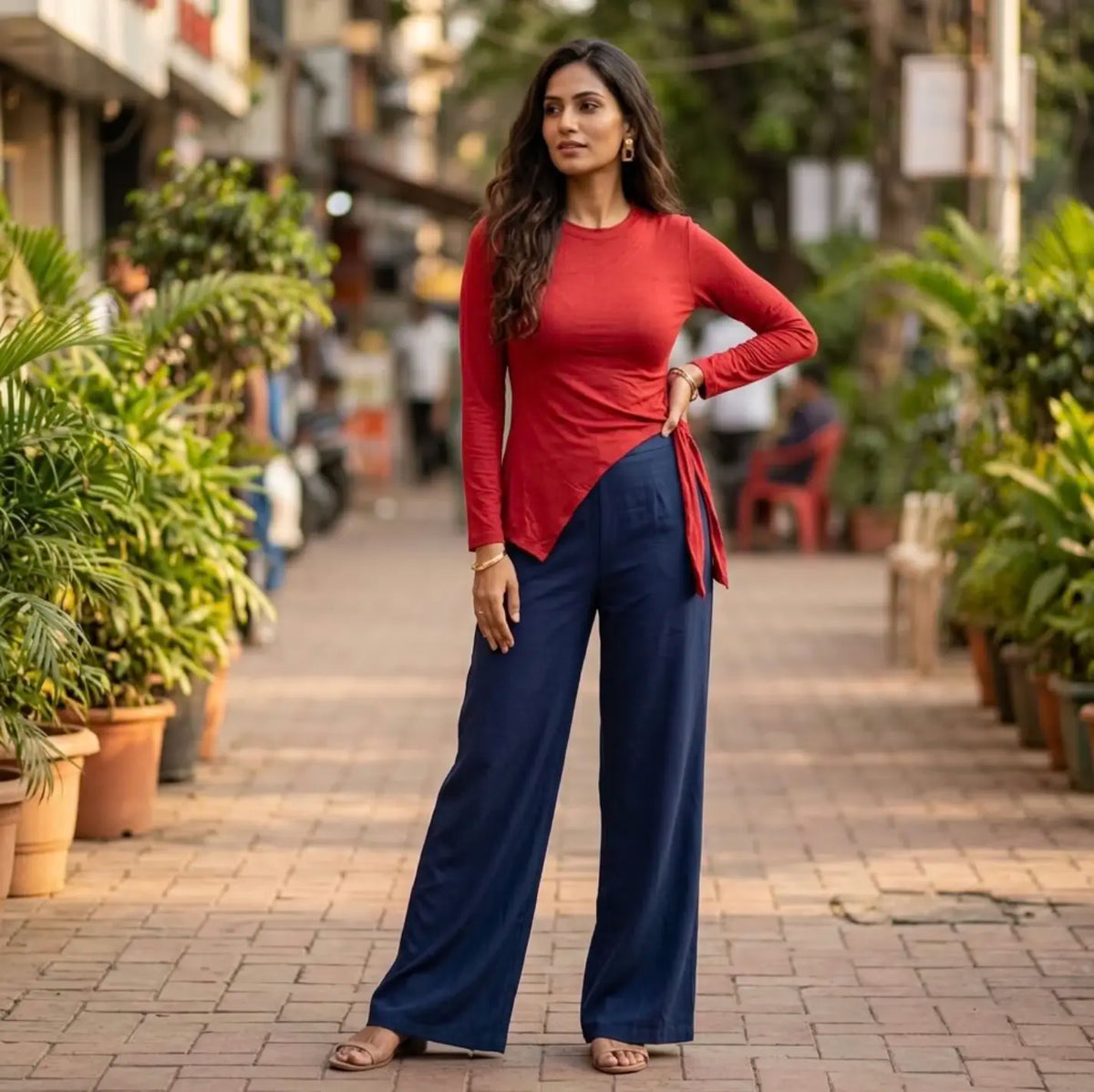 Crimson Curve Asymmetric Tie-Side Top
