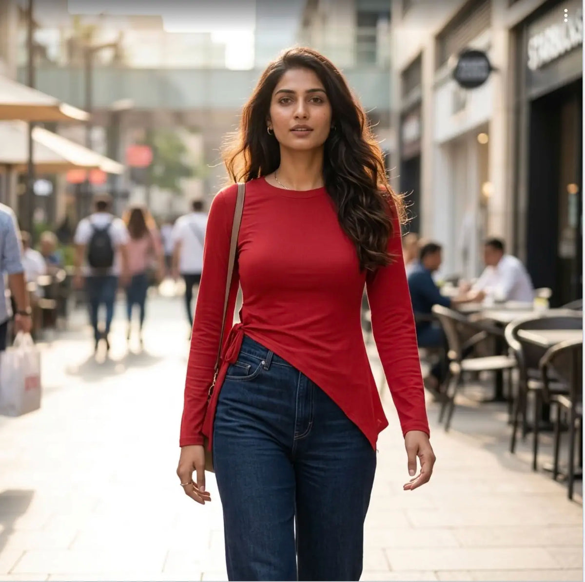 Crimson Curve Asymmetric Tie-Side Top