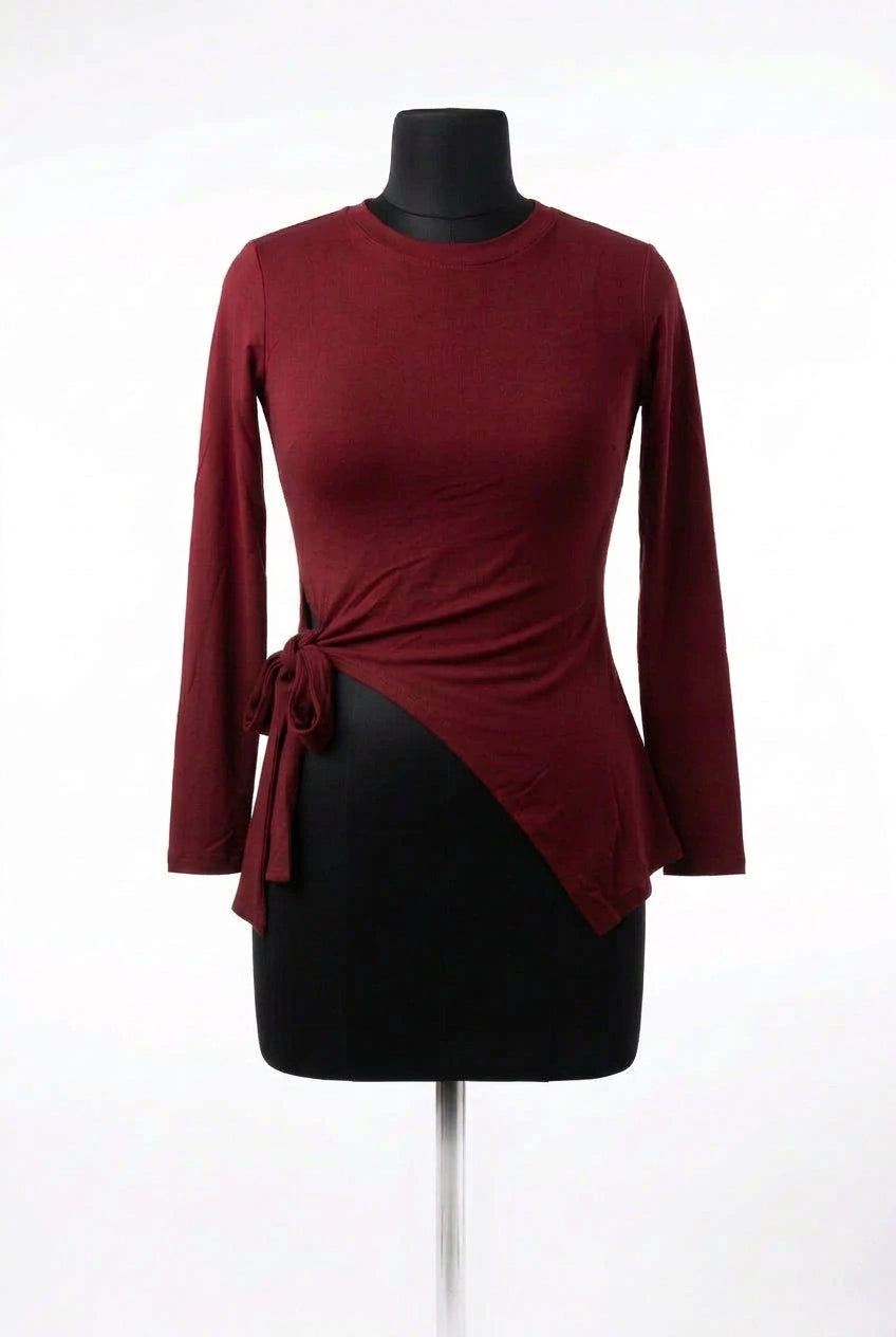 Crimson Curve Asymmetric Tie-Side Top