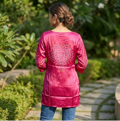 Elegant Magenta Pink Bandhej Short Kurta