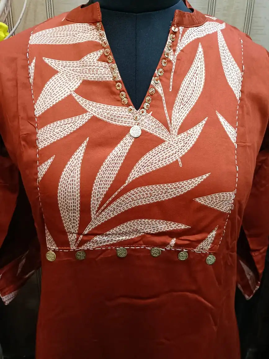 Rust Orange Leaf Motif Ethnic Co-Ord Set.