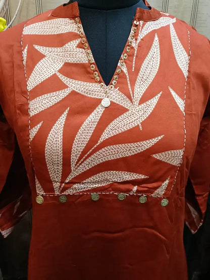 Rust Orange Leaf Motif Ethnic Co-Ord Set.