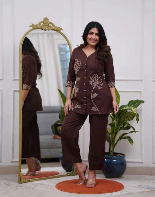 Elegant Cotton Embroidery Work Co-ord Set
