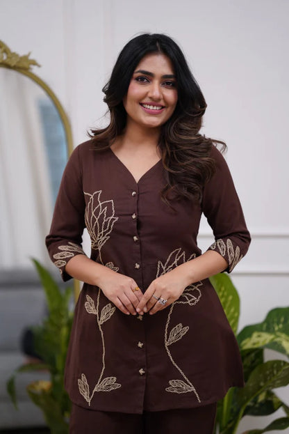 Elegant Cotton Embroidery Work Co-ord Set