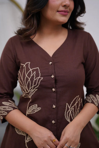 Elegant Cotton Embroidery Work Co-ord Set