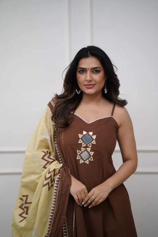 Cotton Speggitti Set With Mirror Work And Mulmul  Hand block Duppatta