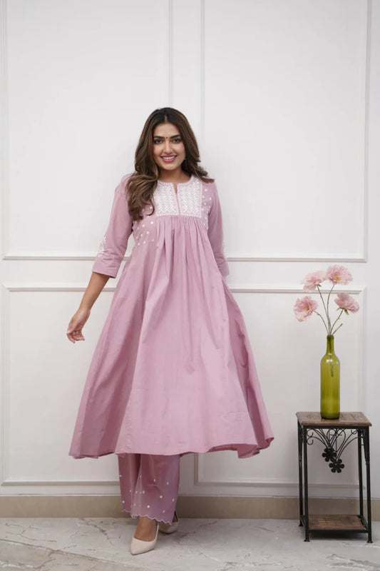 Elegant Dusted Pink flared Cotton Palazzo Set