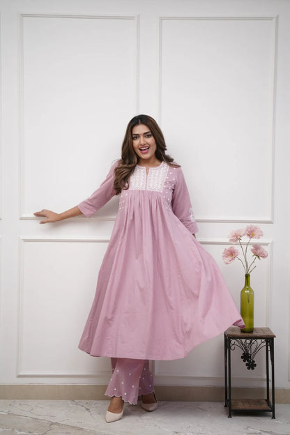 Elegant Dusted Pink flared Cotton Palazzo Set