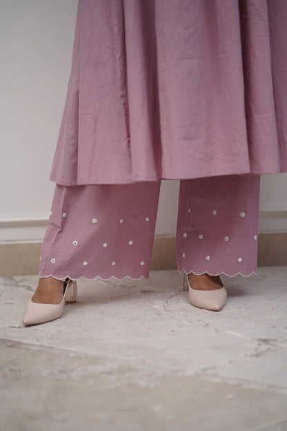 Elegant Dusted Pink flared Cotton Palazzo Set