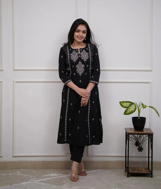 Black Elegant Kurta Pant Set