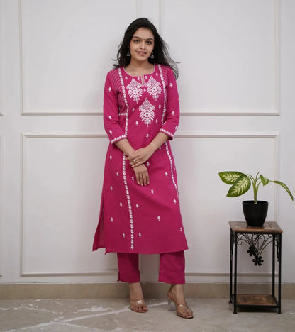 Elegant Claret Pink Color Kurta Pant Set