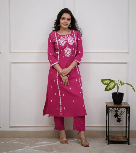 Elegant Claret Pink Color Kurta Pant Set