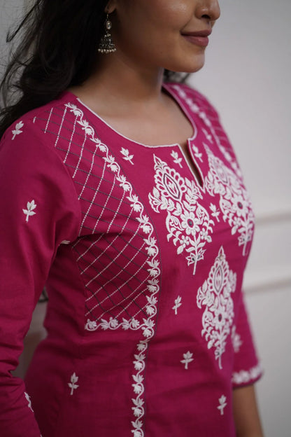 Elegant Claret Pink Color Kurta Pant Set