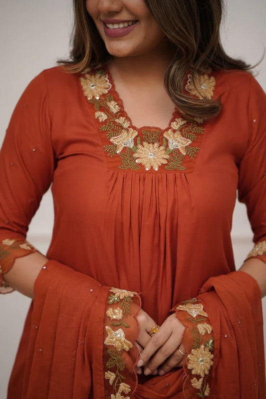 Beautiful Salwar Kameez Suit in Rich Burnt Orange Color