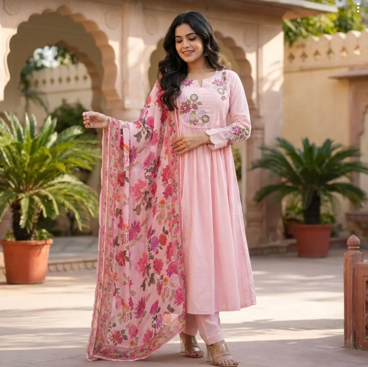 Beautiful Rose Blush Embroidered Suit Set