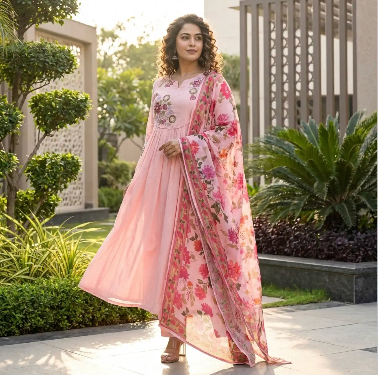 Beautiful Rose Blush Embroidered Suit Set