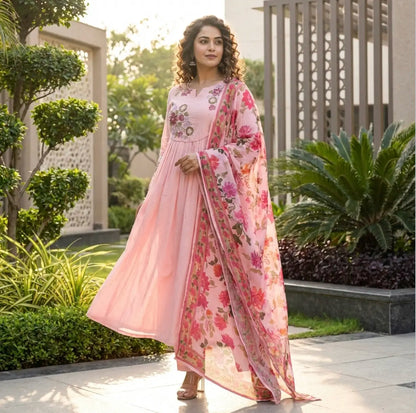 Beautiful Rose Blush Embroidered Suit Set