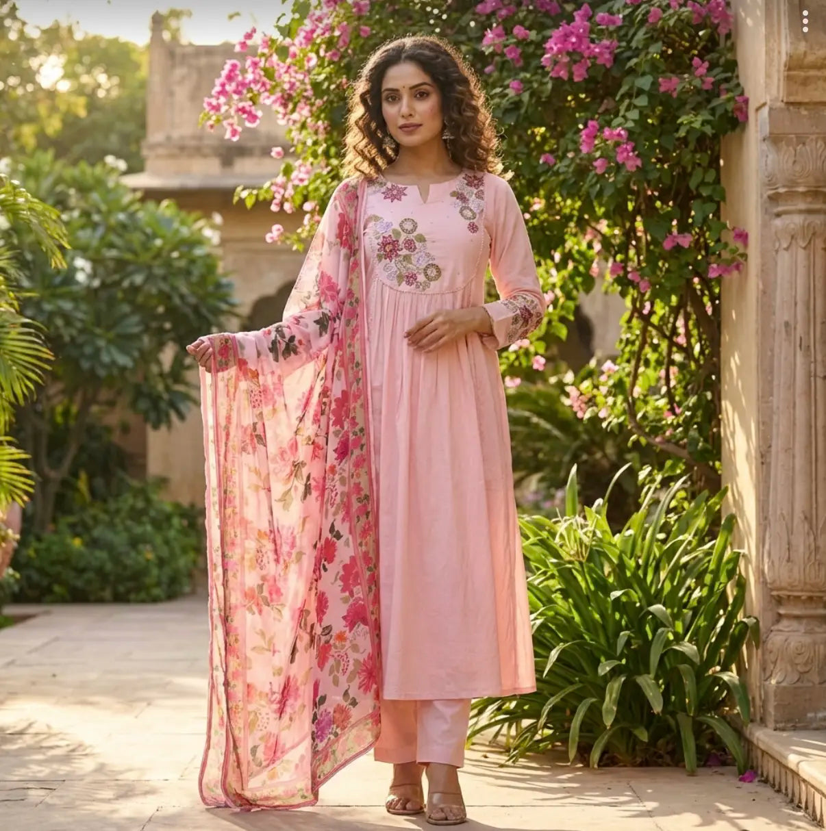 Beautiful Rose Blush Embroidered Suit Set