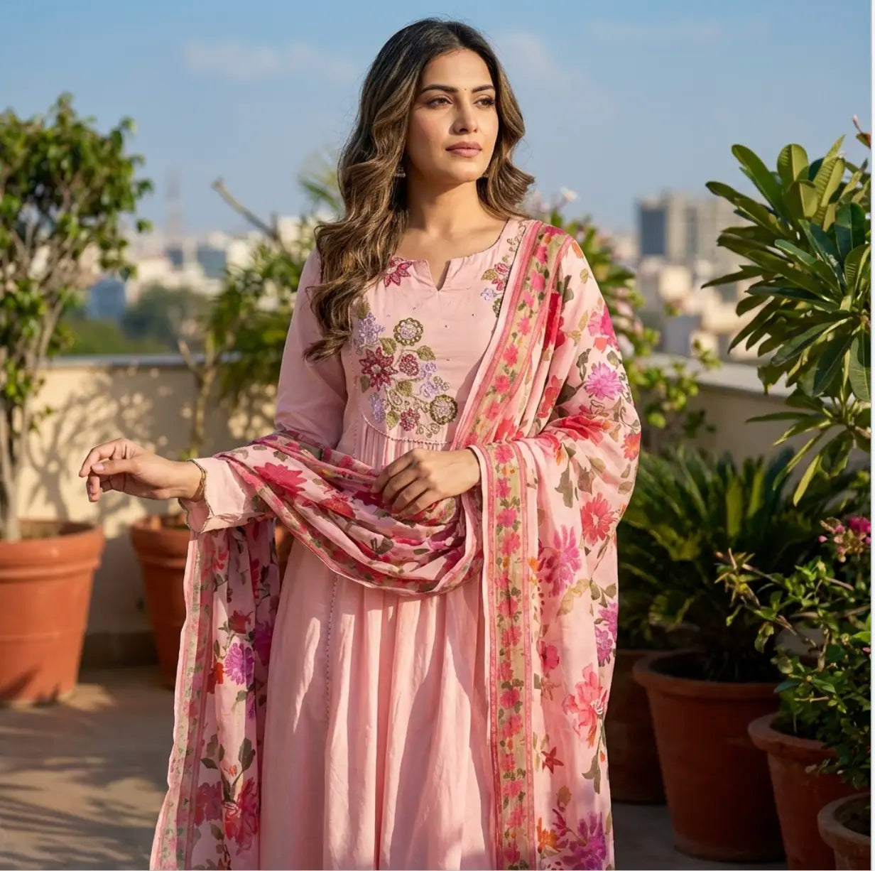 Beautiful Rose Blush Embroidered Suit Set