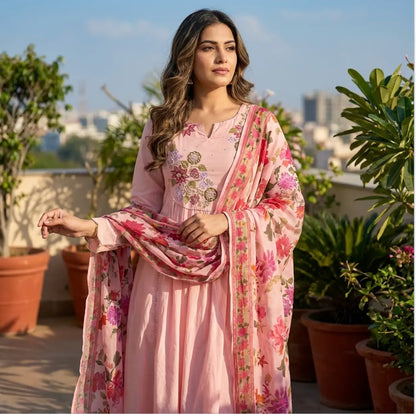 Beautiful Rose Blush Embroidered Suit Set