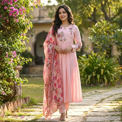 Beautiful Rose Blush Embroidered Suit Set