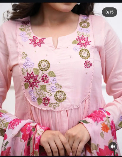 Beautiful Rose Blush Embroidered Suit Set