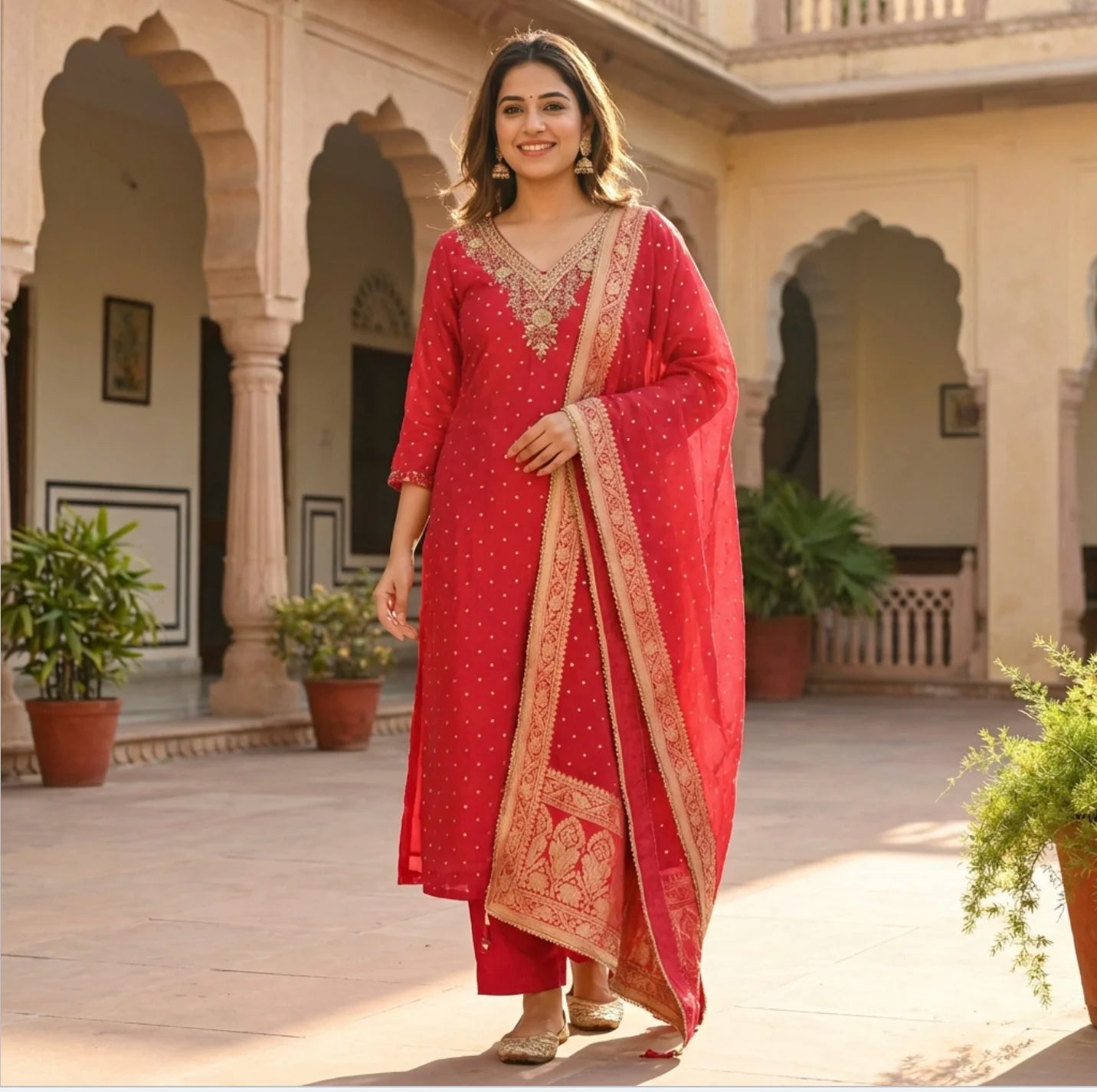 Premium Banarasi Silk Suit in Red