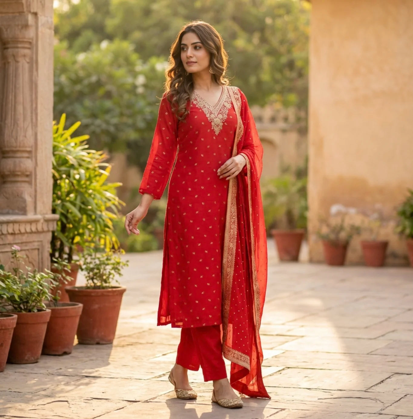 Premium Banarasi Silk Suit in Red