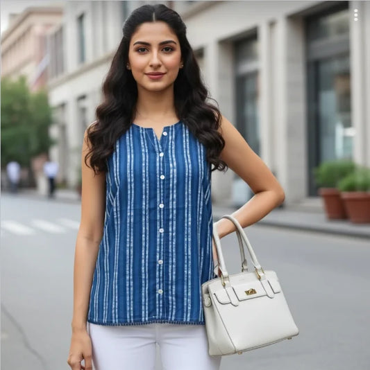 Pure Cotton Sleeveless Short Top ( Sleeves Attached )