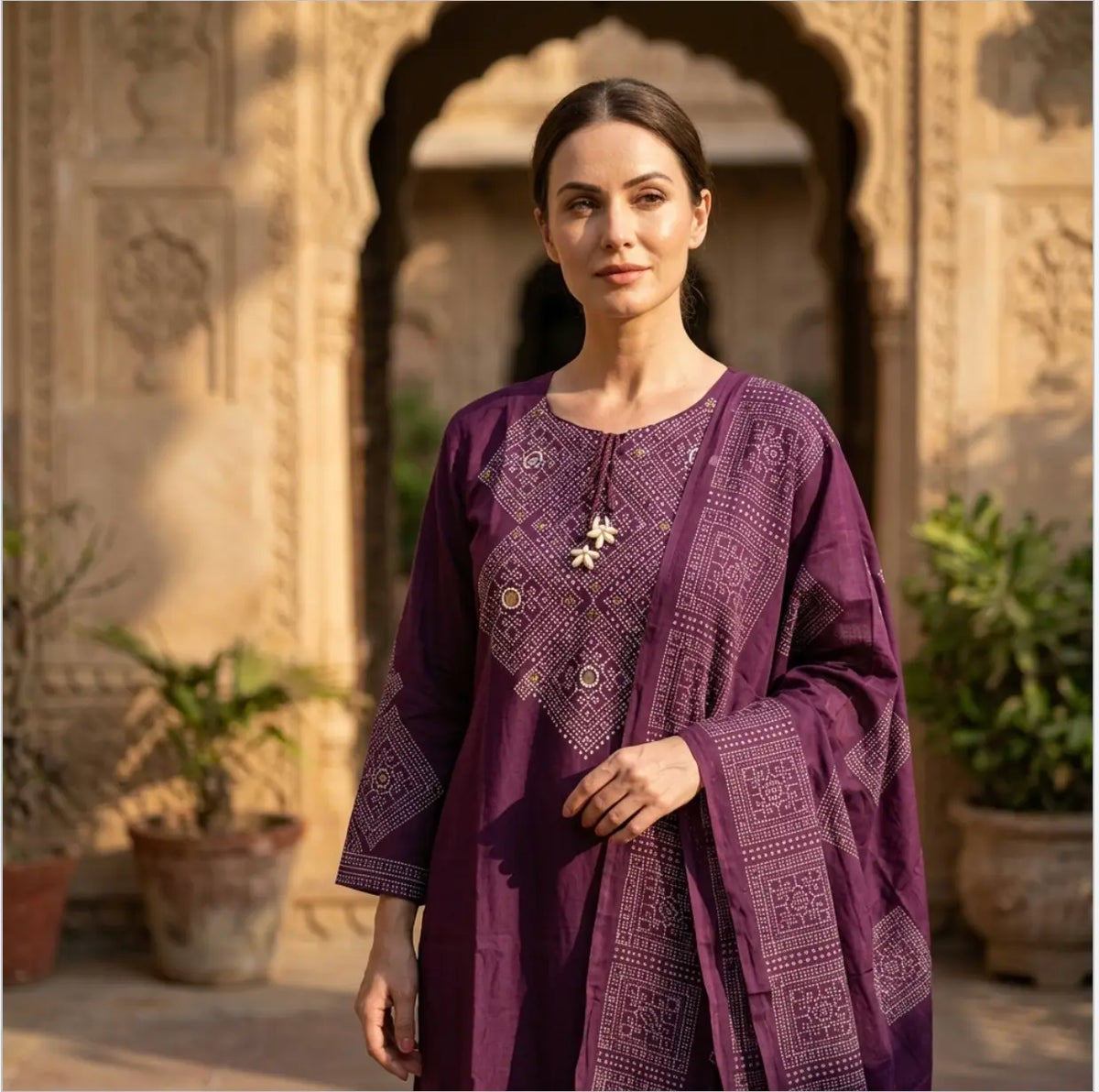 Elegant Purple Kurta Set  with tie-up tassel