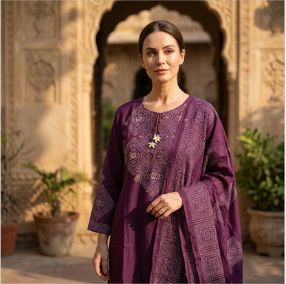 Elegant Purple Kurta Set  with tie-up tassel