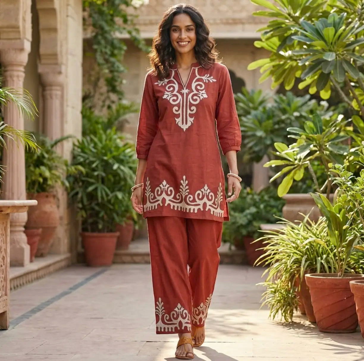 Rust Brown Embroidered Co-ord Set