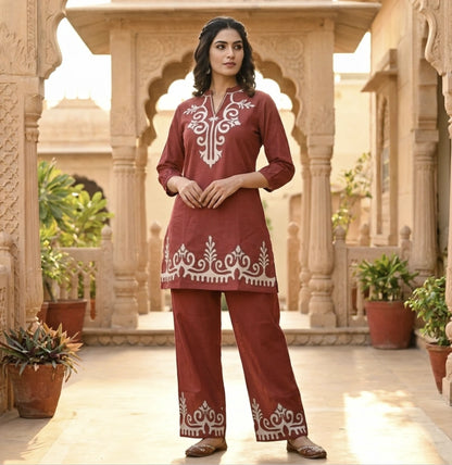 Rust Brown Embroidered Co-ord Set
