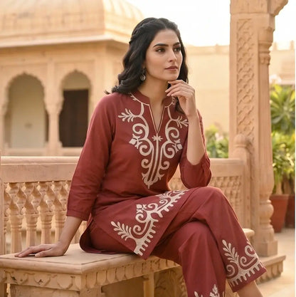 Rust Brown Embroidered Co-ord Set