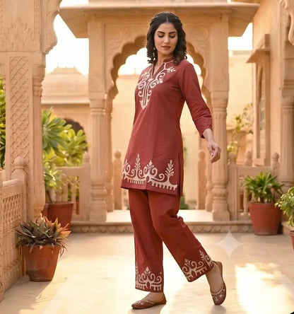 Rust Brown Embroidered Co-ord Set