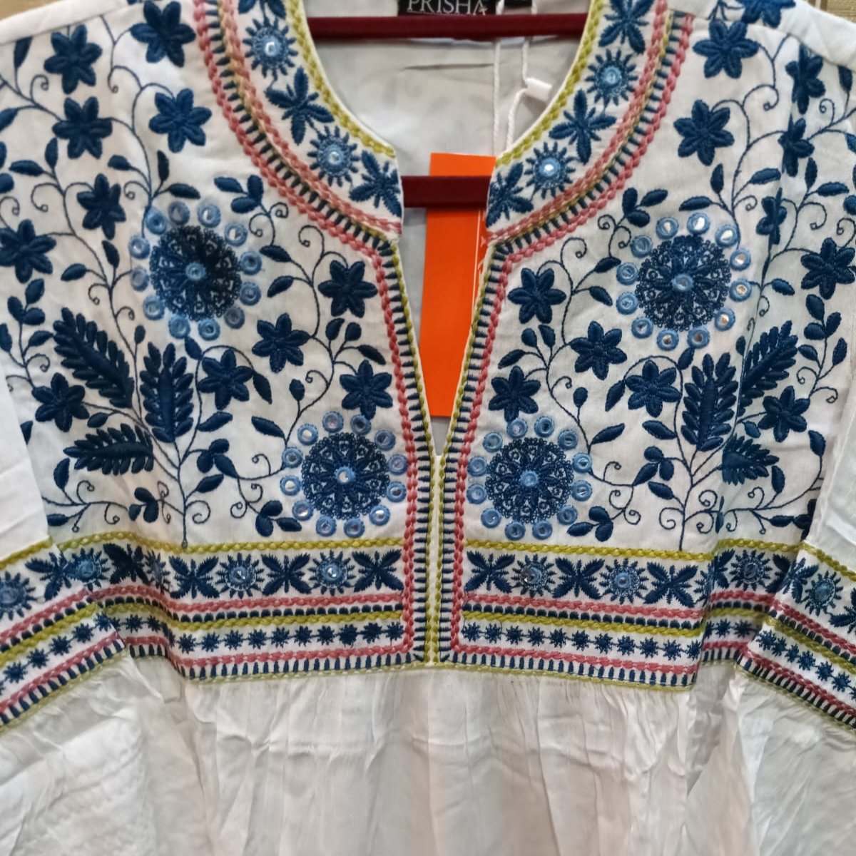 Elegant Cotton Embroidered Short Kurta in White